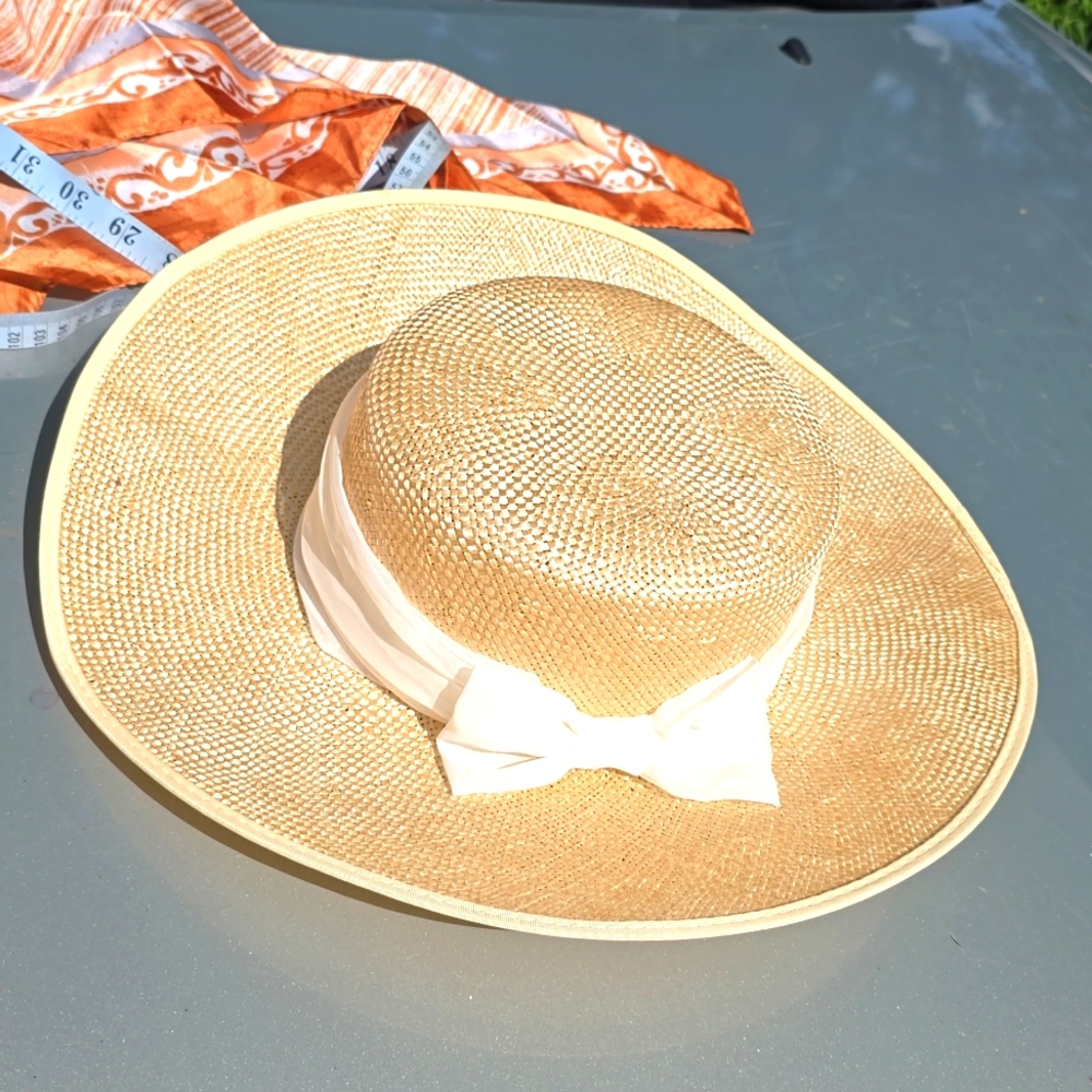 Vintage Pier 1 One Straw Hat w Ribbon Bow Summer